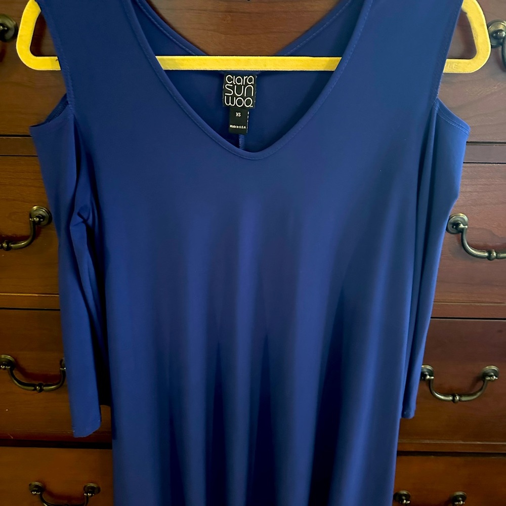 Clara Sun Woo Tunic open shoulder blue top